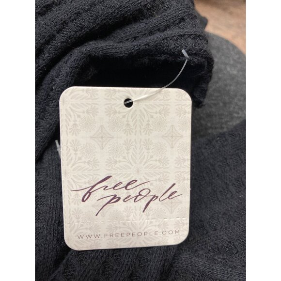 Free People Black Long Sleeve Thermal Top - Oversized Split Back, Size Large New - Picture 4 of 6